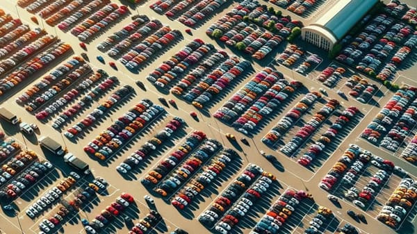 Busy parking lot perfect for RAD, or Roadside Autonomous Driving, for industrial purposes