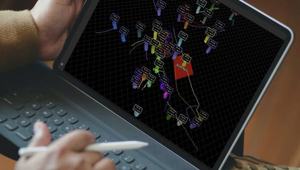 3D LiDAR point cloud flowing through a software engine, representing real-time data processing and spatial intelligence.